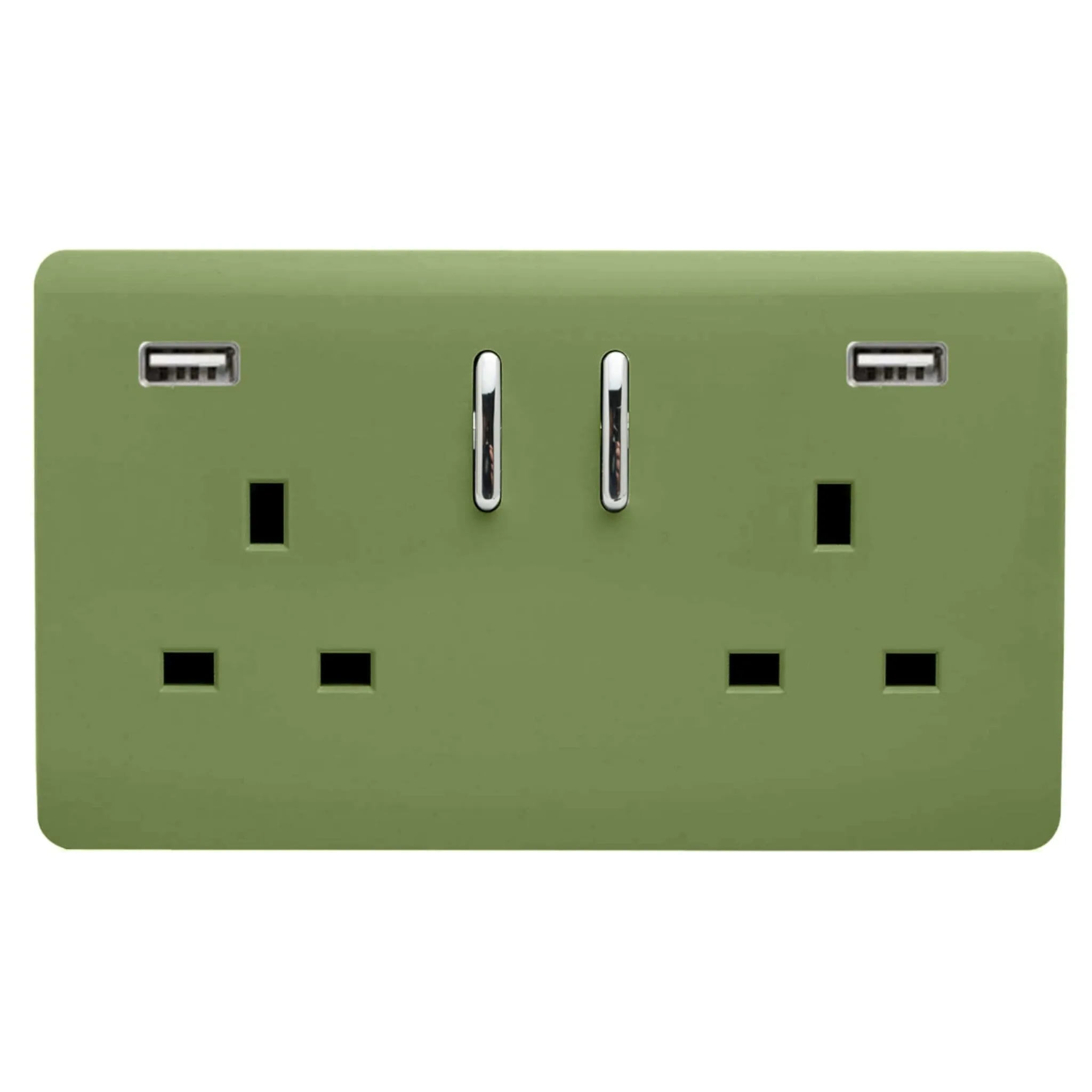 ART-SKT213USB31AAMG  2 Gang 13Amp Short S/W Double Socket With 2x3.1Mah USB Moss Green